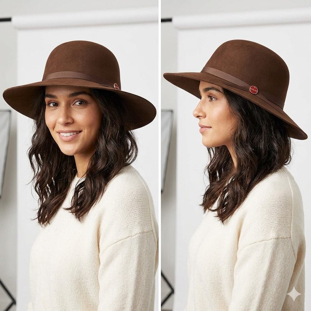 Brown wide-brimmed hat by Anne Klein